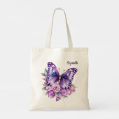 Vlinderroze paarse bloemen tote bag (Achterkant)
