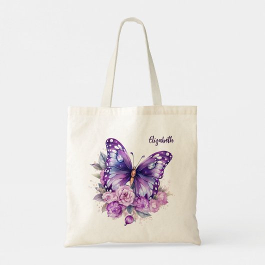 Vlinderroze paarse bloemen tote bag (Achterkant)