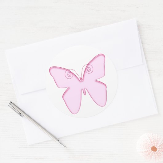 vlinderroze ronde sticker (Envelop)
