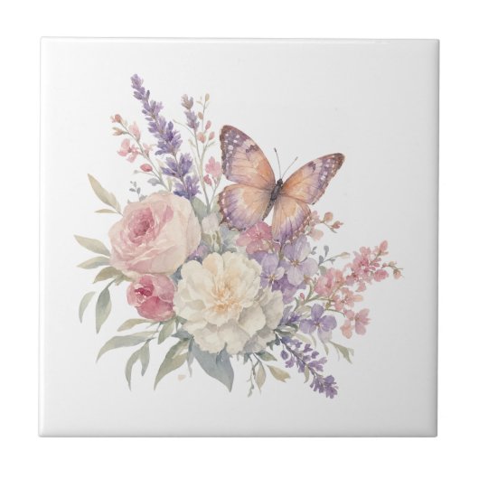 Vlinderrozen bloemen romantisch tegeltje (Voorkant)