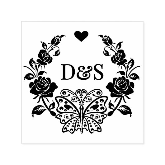 Vlinderrozen Frm 2 Initieel Koppel Monogram #92 Zelfinktende Stempel (Design)
