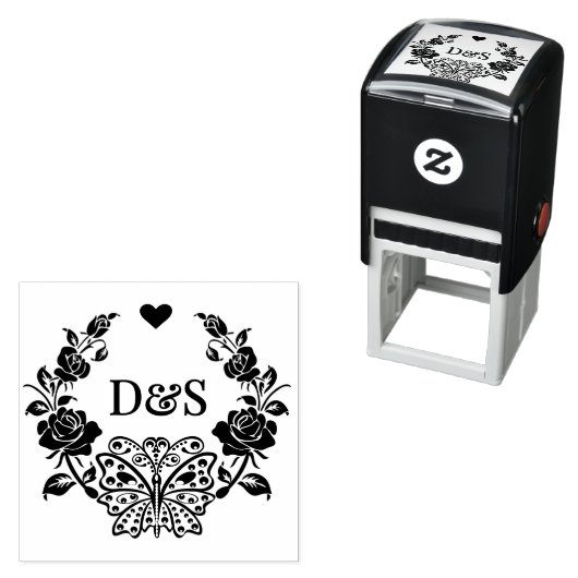 Vlinderrozen Vanaf 2 Initieel Koppel Monogram #92 Zelfinktende Stempel (In situ)