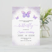 Vlinders 1e verjaardag uitnodiging meisjes verjaar (Staand voorkant)
