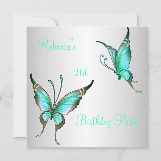 Vlinders 21e Verjaardagsfeestje Groen Wit Kaart (Voorkant)