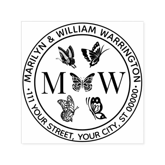 Vlinders #4 Paar Trouwen 2 Initiaal Adres Zelfinktende Stempel (Design)