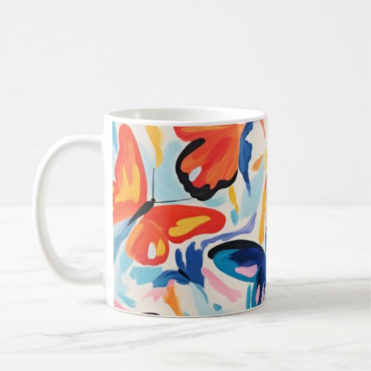 Vlinders abstract schilderij. koffiemok (Links)