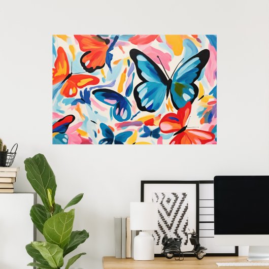 Vlinders abstract schilderij. poster (Thuiskantoor)