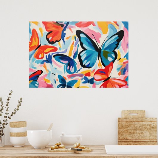 Vlinders abstract schilderij. poster (Keuken)