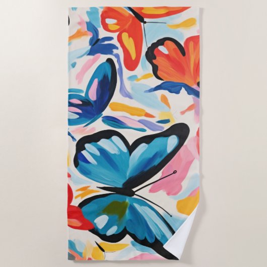 Vlinders abstract schilderij. strandlaken (Voorkant)