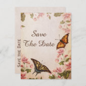 Vlinders & amandelbloesem Sla de datum op Aankondigingskaart (Voorkant / Achterkant)