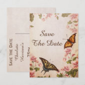 Vlinders &  amandelbloesem Sla de datum op Aankondigingskaart (Voorkant / Achterkant)