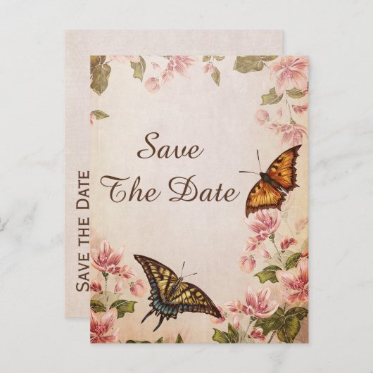 Vlinders & amandelbloesem Sla de datum op Aankondigingskaart (Voorkant / Achterkant)