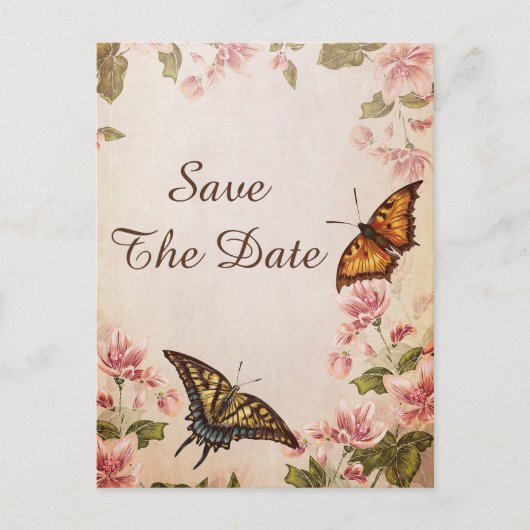 Vlinders &  amandelbloesem Sla de datum op Aankondigingskaart (Voorkant)