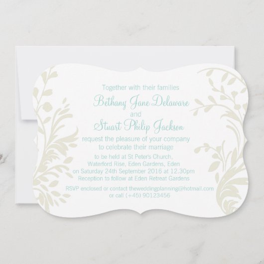 Vlinders aqua blauwgroen crème bruiloft uitnodigin kaart (Achterkant)