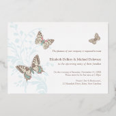 Vlinders aqua gouden bruiloft repetitie diner folie uitnodiging (Achterkant)