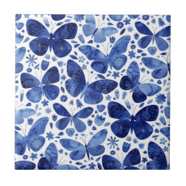 Vlinders Aquarel Blauwe Keramische Tegel Tegeltje