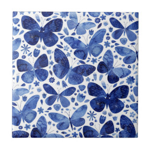 Vlinders Aquarel Blauwe Keramische Tegel Tegeltje