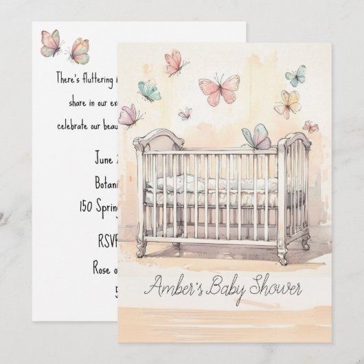 Vlinders Baby Shower Digitale Download Uitnodiging (Voorkant / Achterkant)