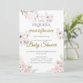 Vlinders baby shower uitnodiging in het Spaans (Staand voorkant)