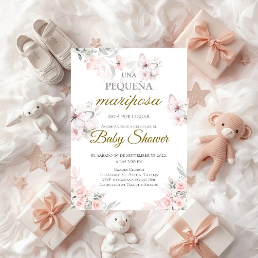 Vlinders baby shower uitnodiging in het Spaans