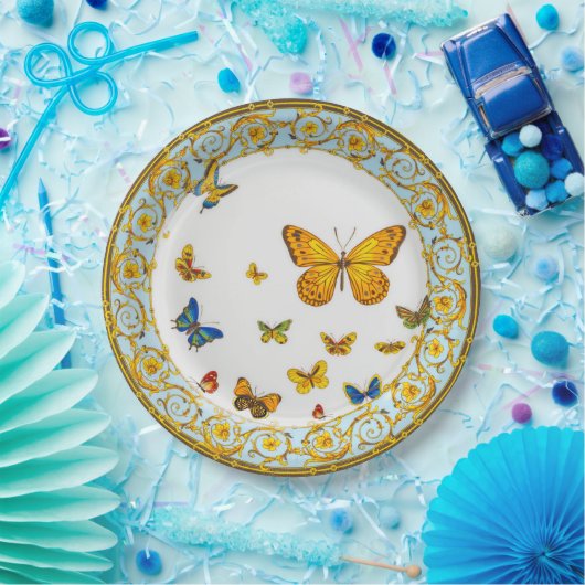  vlinders barokke stijl china papieren bordje (Feest)