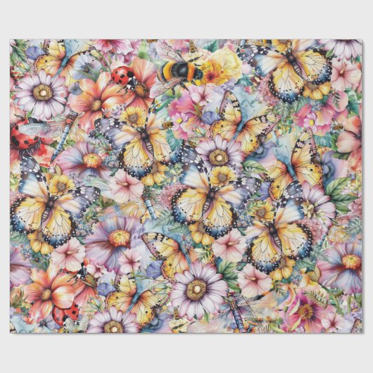 Vlinders, bijen, libellen, lieveheersbeestjes cadeaupapier (Vlak)