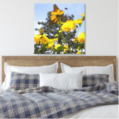 Vlinders, Bijen N Zonnebloemen verpakt canvas (Insitu (Slaapkamer))