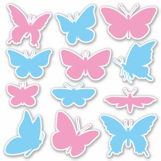 Vlinders Blauw en Roze Sticker Set (Voorkant)