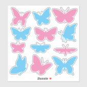 Vlinders Blauw en Roze Sticker Set (Vel)
