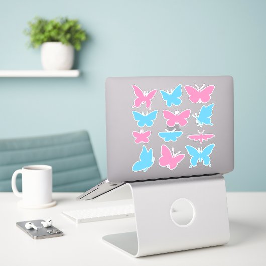 Vlinders Blauw en Roze Sticker Set (Laptop op bureau)
