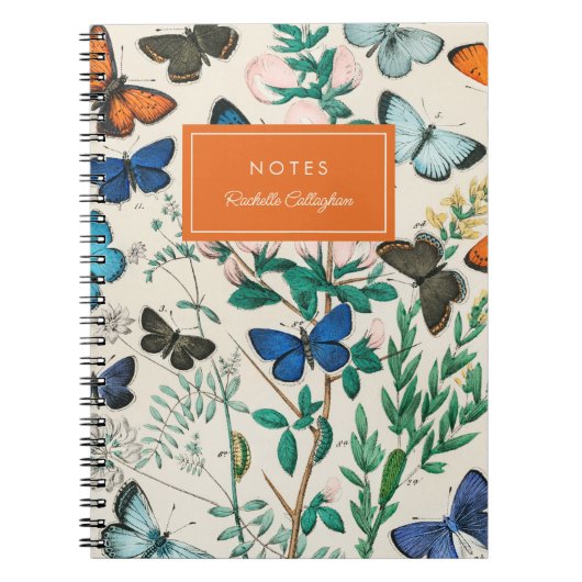   vlinders blauw Oranje naam Notitieboek (Voorkant)