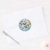Vlinders, blauwe rand ronde sticker (Envelop)