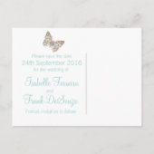 Vlinders blauwgroen witte crème Bewaar de datumkaa Aankondigingskaart (Achterkant)