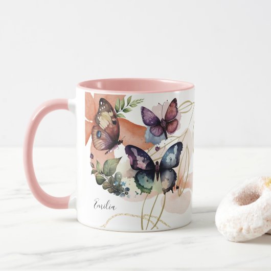Vlinders Bloeien Mooie Naam Mok (Met donut)