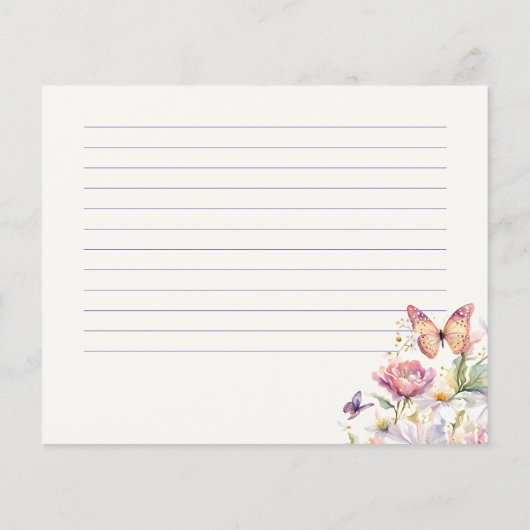 Vlinders bloem bruidsfeest recept kaart (Achterkant)