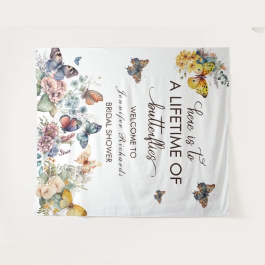 Vlinders Bloem | Bruiloft Welcome Wandkleed (Voorkant (horizontaal))