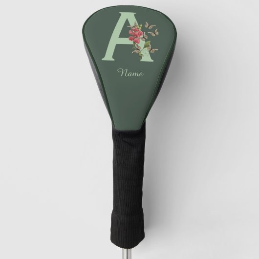Vlinders Bloem Monogram Eerste Letter A Persoonlij Golfheadcover (Voorkant)