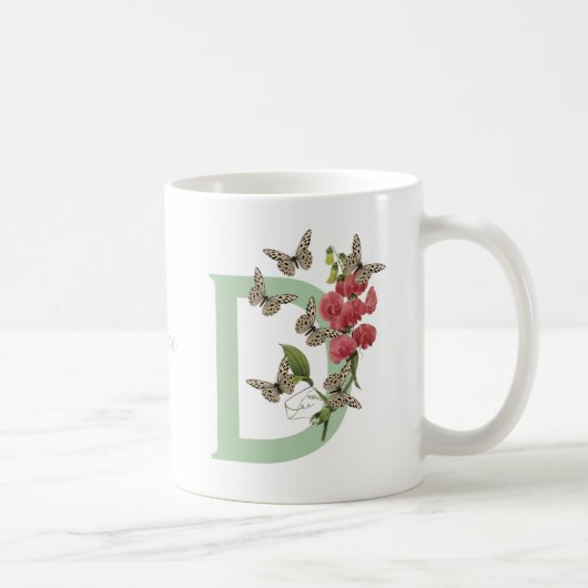 Vlinders Bloem Monogram Eerste Letter D Naam Koffiemok (Rechts)