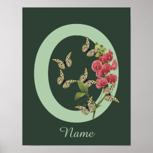 Vlinders Bloem Monogram Eerste Letter O Persoonlij Poster