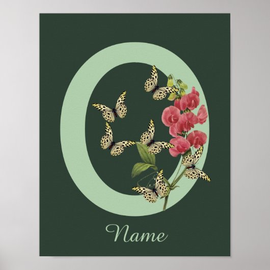 Vlinders Bloem Monogram Eerste Letter O Persoonlij Poster (Voorkant)
