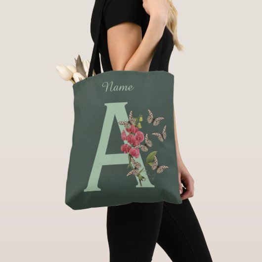 Vlinders Bloem Monogram Initiaal A Persoonlijk Tote Bag (Dichtbij)