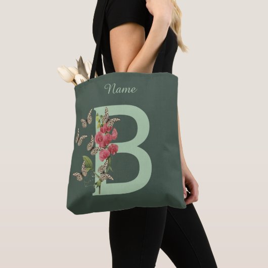 Vlinders Bloem Monogram Initiaal B Persoonlijk Tote Bag (Dichtbij)