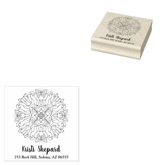 Vlinders & Bloem, Naam & Adres, DIY Rubberstempel (Gestempeld)