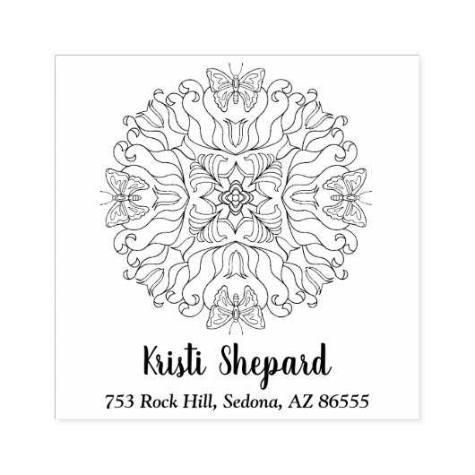 Vlinders & Bloem, Naam & Adres, DIY Rubberstempel (Afrduk)