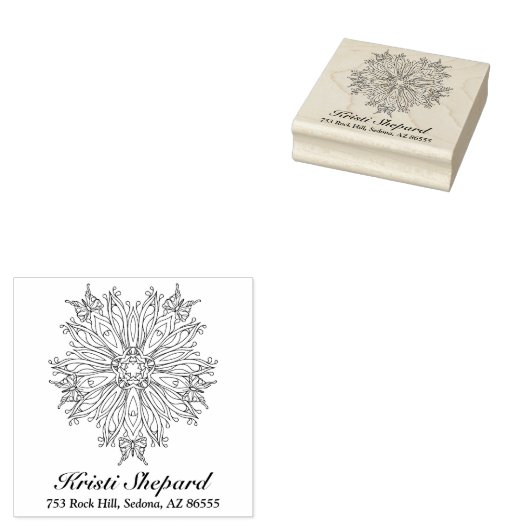 Vlinders & Bloem Naam Adres Rubberstempel (Gestempeld)