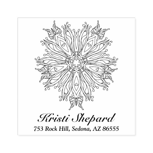 Vlinders & Bloem Naam Adres Rubberstempel (Afrduk)