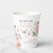 Vlinders Bloem Roze Blush Bruidsfeest Papieren Bekers (Achterkant)