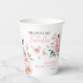 Vlinders Bloem Roze Blush Bruidsmeisje Feestje Papieren Bekers (Voorkant)