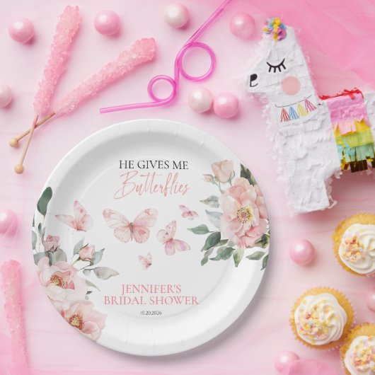 Vlinders Bloem Roze Blush Bruiloft Feest Papieren Bordje (Feest)