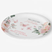 Vlinders Bloem Roze Blush Bruiloft Feest Papieren Bordje (Gekanteld)